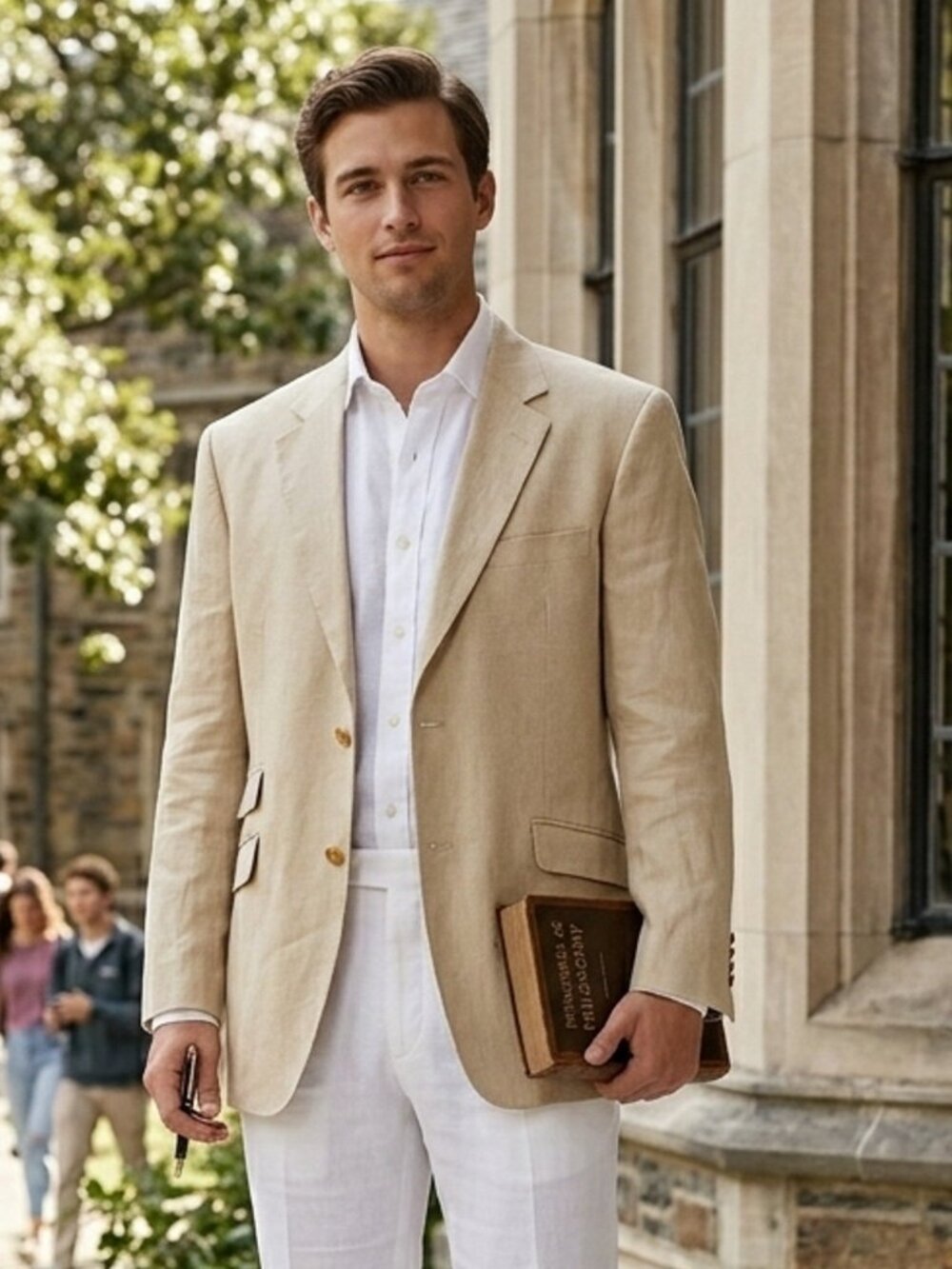 Murano 100% Linen Beige 2-Button Double Vent Men’s Blazer Sport Jacket Size L
